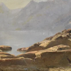 Berglandschaft Gemälde, 19. Jh., Öl auf Papier, gerahmt