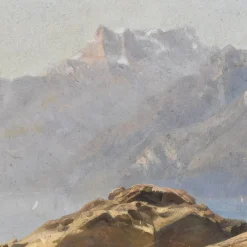 Berglandschaft Gemälde, 19. Jh., Öl auf Papier, gerahmt