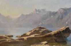 Berglandschaft Gemälde, 19. Jh., Öl auf Papier, gerahmt