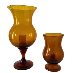 Bernsteinfarbene Mid-Century Bubble Glas Photophores oder Kerzenhalter von Biot, Frankreich, 1960er, 2er Set