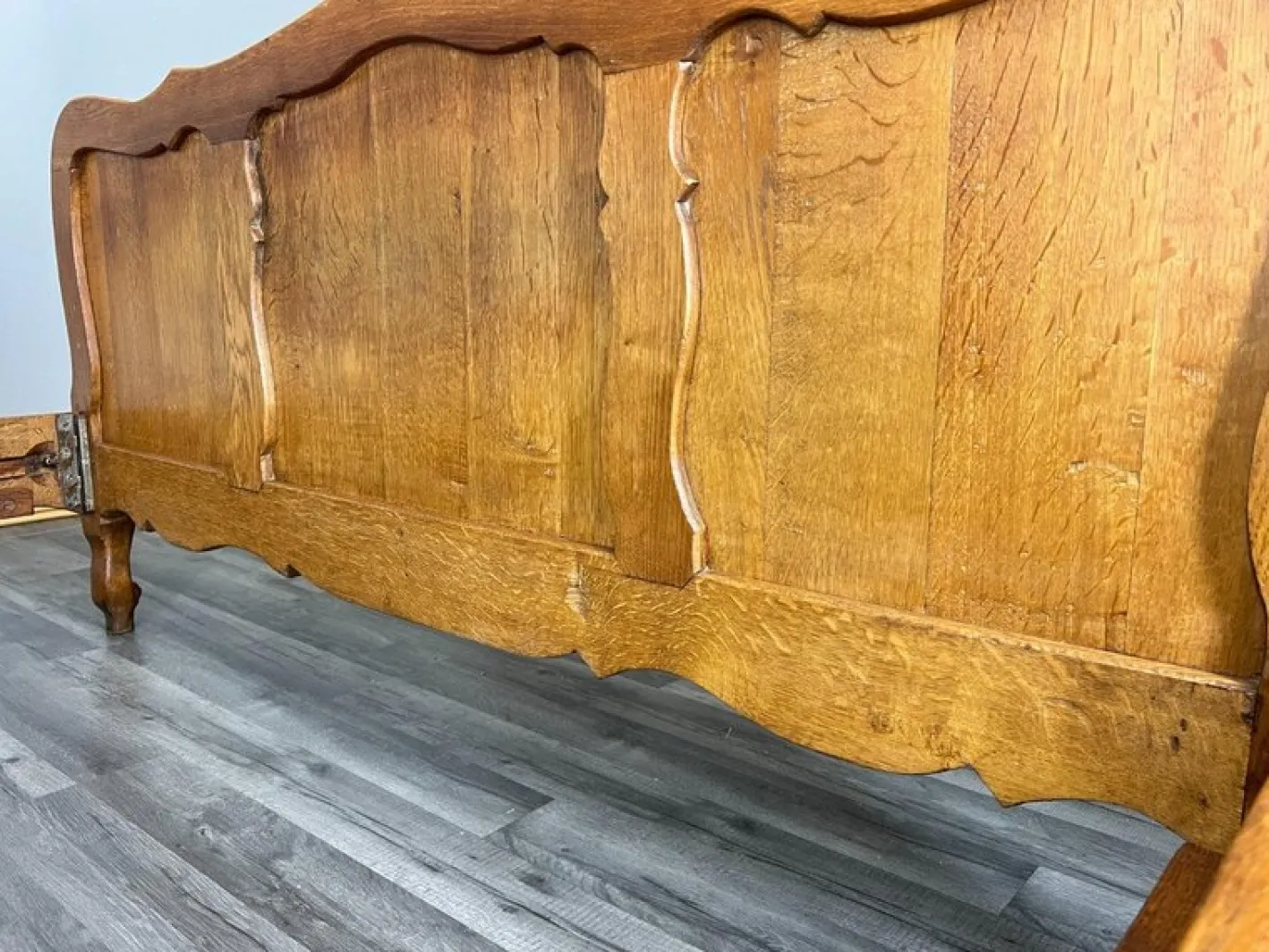 Bett Französisches Louis Xvi Doppelbett Bettgestell aus Eiche geschnitztes Kopfteil Lot 4603