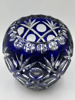 Böhmische bauchige Kristallvase in Kobaltblau, 1950er