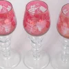 Böhmische Rotweingläser aus Kristallglas mit Blumen- & Traubenmotiven, 1940er, 4er Set