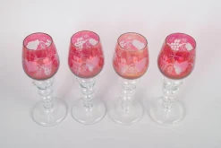 Böhmische Rotweingläser aus Kristallglas mit Blumen- & Traubenmotiven, 1940er, 4er Set