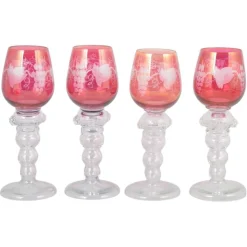 Böhmische Rotweingläser aus Kristallglas mit Blumen- & Traubenmotiven, 1940er, 4er Set