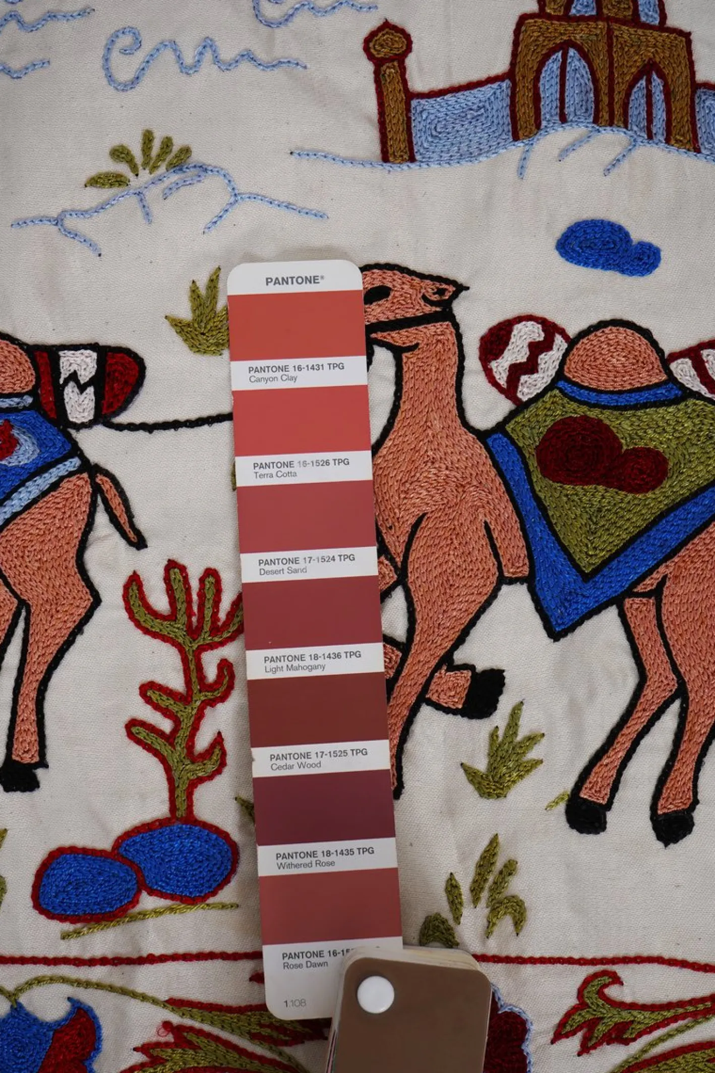 Böhmischer usbekischer Vintage Suzani Wandbehang Läufer mit Kamelmotiv