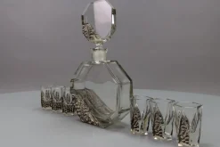 Böhmisches Art Deco Dekanter Set aus klarem & grauem Glas, Schlevogt & Hoffman zugeschrieben, 1930er, 7 . Set
