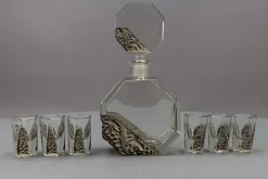 Böhmisches Art Deco Dekanter Set aus klarem & grauem Glas, Schlevogt & Hoffman zugeschrieben, 1930er, 7 . Set