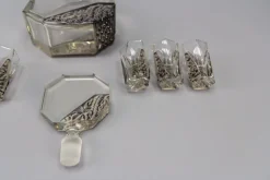 Böhmisches Art Deco Dekanter Set aus klarem & grauem Glas, Schlevogt & Hoffman zugeschrieben, 1930er, 7 . Set