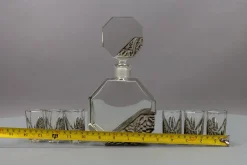 Böhmisches Art Deco Dekanter Set aus klarem & grauem Glas, Schlevogt & Hoffman zugeschrieben, 1930er, 7 . Set