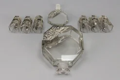 Böhmisches Art Deco Dekanter Set aus klarem & grauem Glas, Schlevogt & Hoffman zugeschrieben, 1930er, 7 . Set