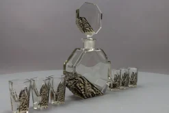 Böhmisches Art Deco Dekanter Set aus klarem & grauem Glas, Schlevogt & Hoffman zugeschrieben, 1930er, 7 . Set
