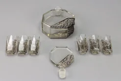 Böhmisches Art Deco Dekanter Set aus klarem & grauem Glas, Schlevogt & Hoffman zugeschrieben, 1930er, 7 . Set