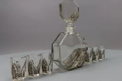 Böhmisches Art Deco Dekanter Set aus klarem & grauem Glas, Schlevogt & Hoffman zugeschrieben, 1930er, 7 . Set