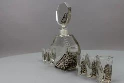 Böhmisches Art Deco Dekanter Set aus klarem & grauem Glas, Schlevogt & Hoffman zugeschrieben, 1930er, 7 . Set