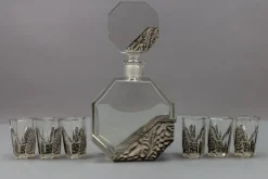 Böhmisches Art Deco Dekanter Set aus klarem & grauem Glas, Schlevogt & Hoffman zugeschrieben, 1930er, 7 . Set