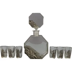 Böhmisches Art Deco Dekanter Set aus klarem & grauem Glas, Schlevogt & Hoffman zugeschrieben, 1930er, 7 . Set