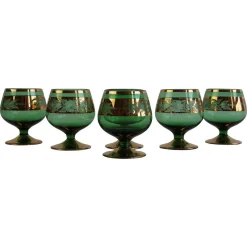 Böhmische Vintage Gläser in Grün & Gold Vergoldet, 1950er, 6 . Set