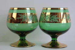 Böhmische Vintage Gläser in Grün & Gold Vergoldet, 1950er, 6 . Set