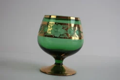 Böhmische Vintage Gläser in Grün & Gold Vergoldet, 1950er, 6 . Set