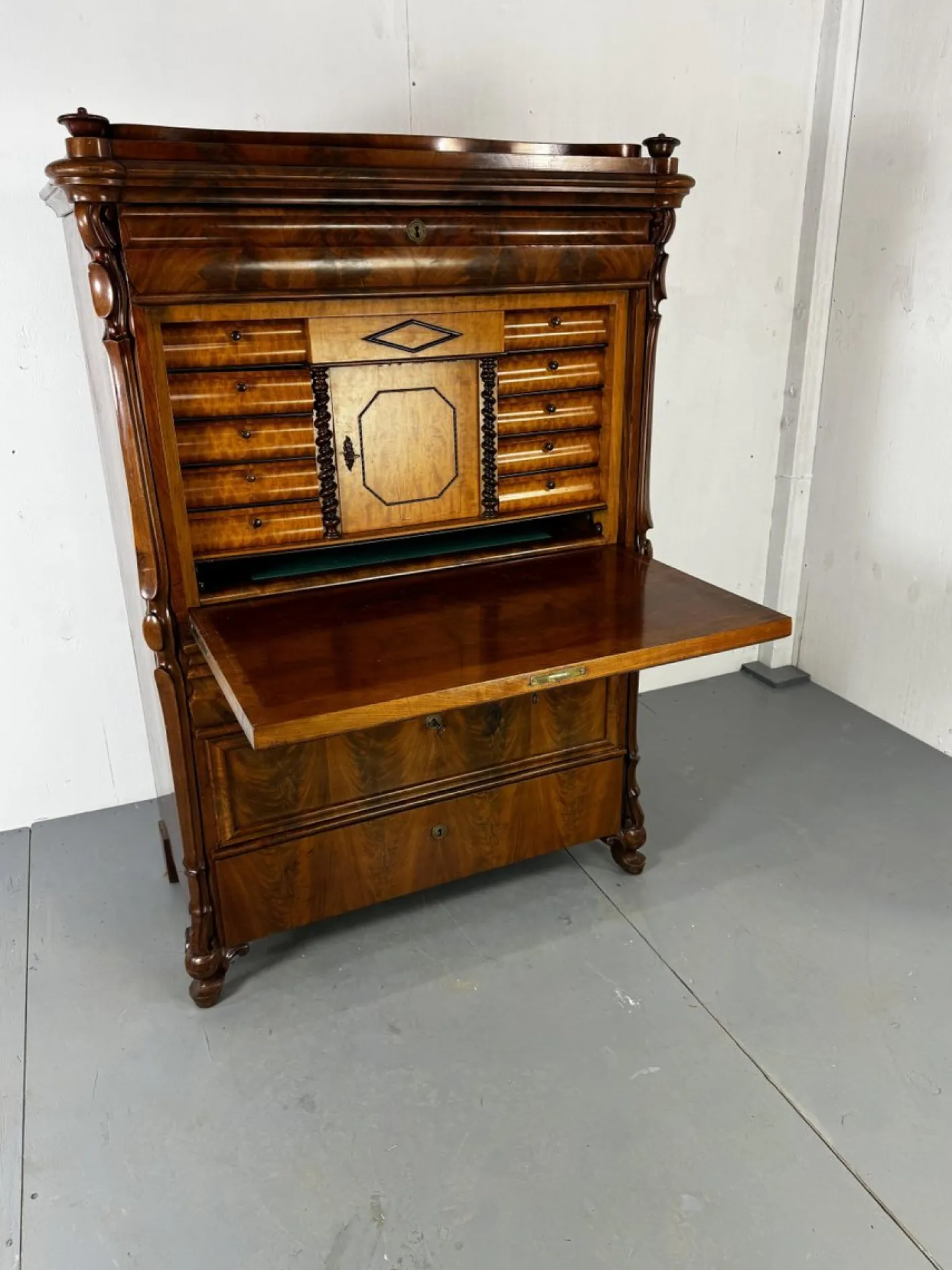 Biedermeier Sekretär aus Eiche & Mahagoni, 1860er