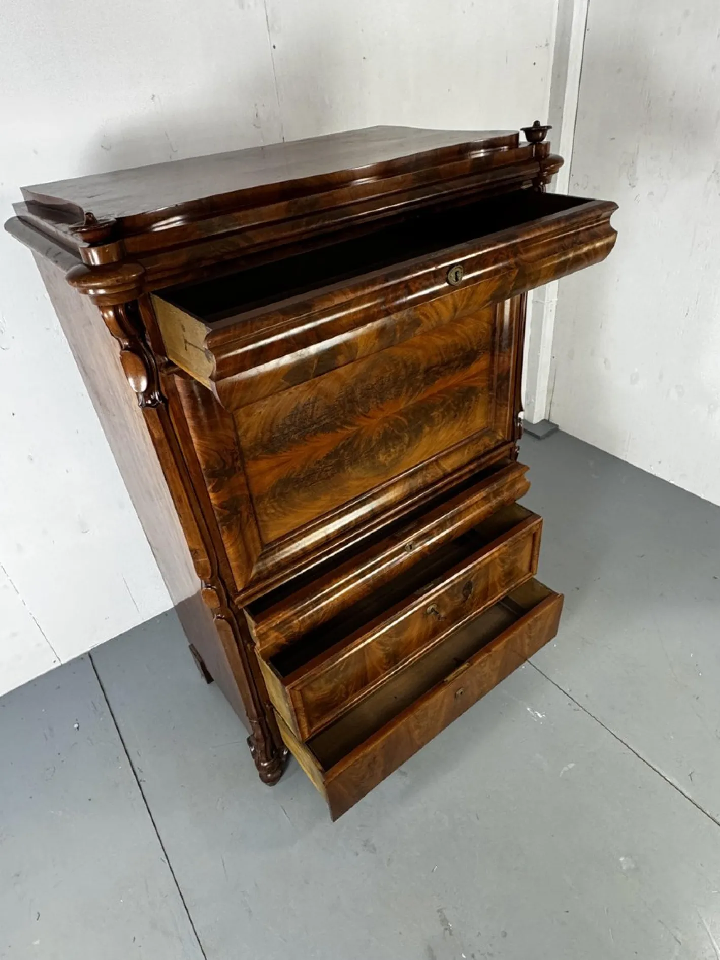 Biedermeier Sekretär aus Eiche & Mahagoni, 1860er