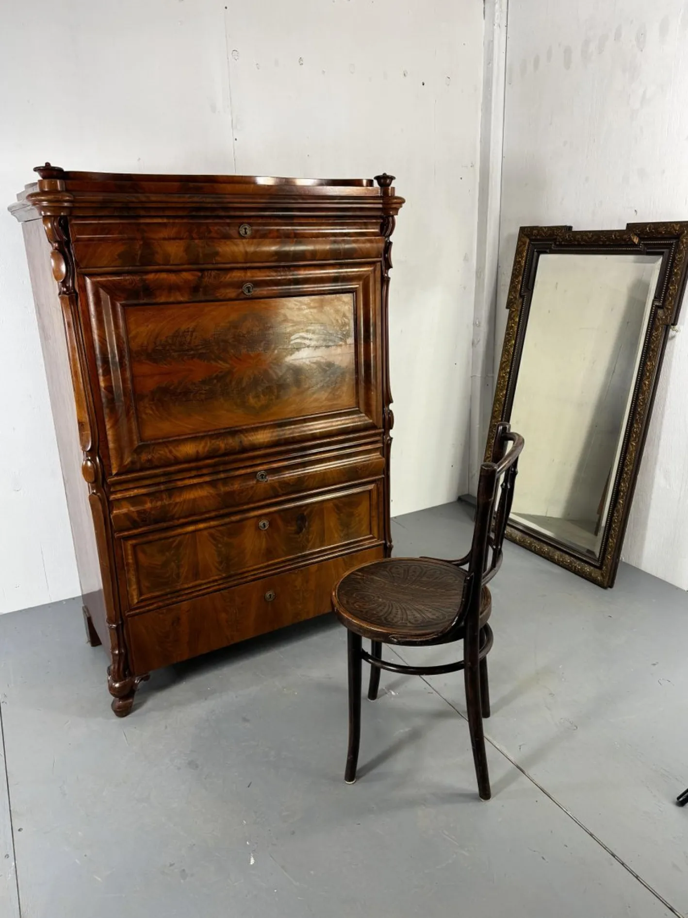 Biedermeier Sekretär aus Eiche & Mahagoni, 1860er