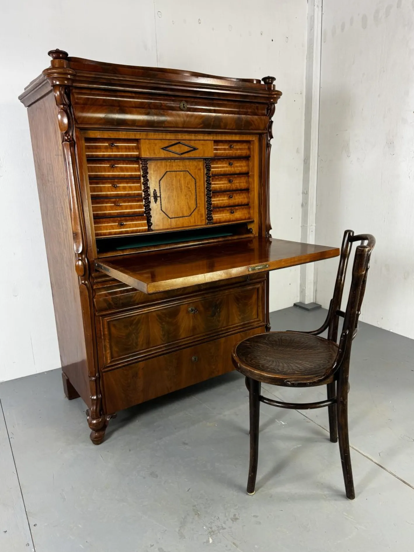Biedermeier Sekretär aus Eiche & Mahagoni, 1860er
