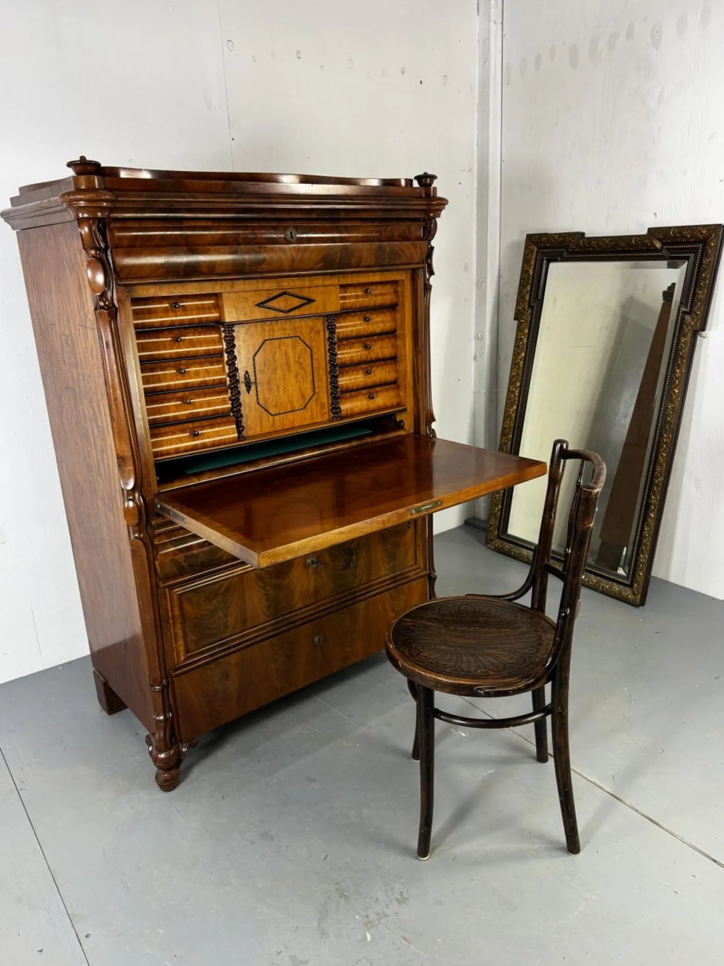Biedermeier Sekretär aus Eiche & Mahagoni, 1860er