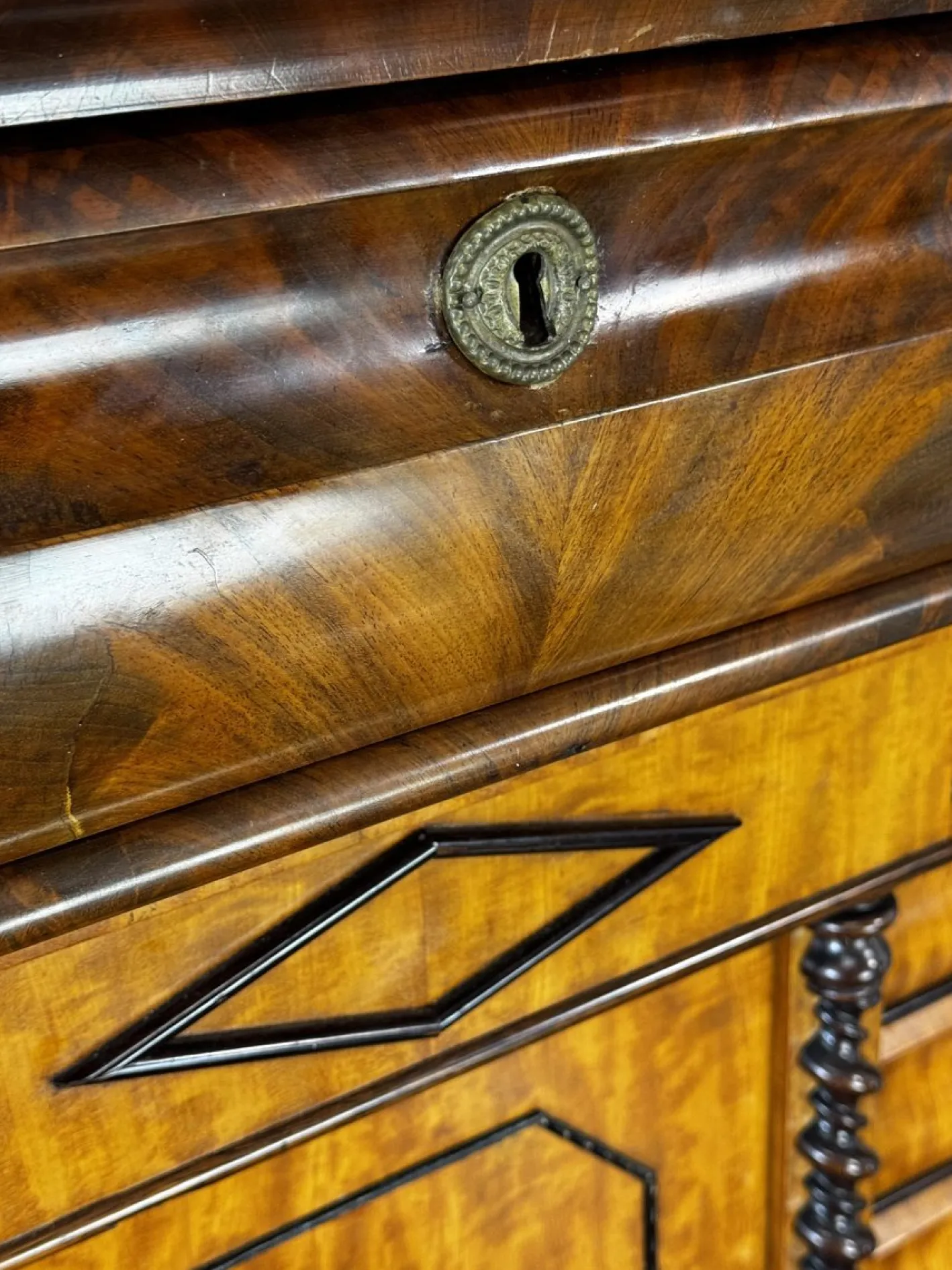 Biedermeier Sekretär aus Eiche & Mahagoni, 1860er
