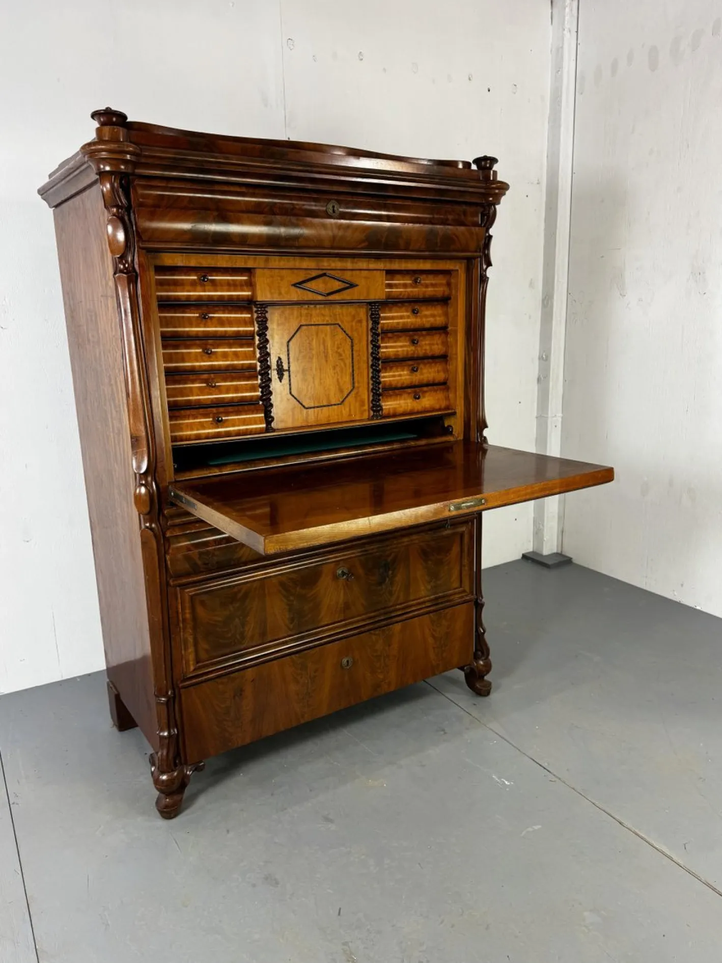 Biedermeier Sekretär aus Eiche & Mahagoni, 1860er