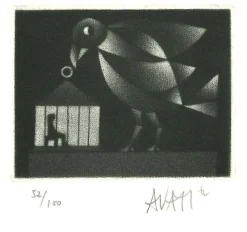 Bird and Cage - Original Radierung auf Papier von Mario Avati - 1970s 1970s