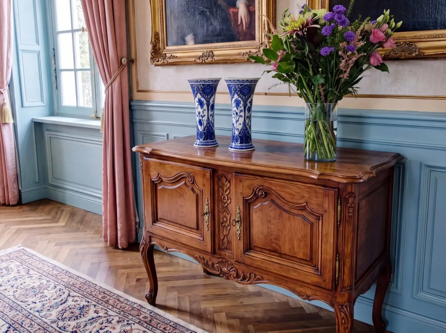 Blaue Delft Vasen in Trompeten-Optik von Boch Royal Sphinx Maastricht, 1960er, 2er Set