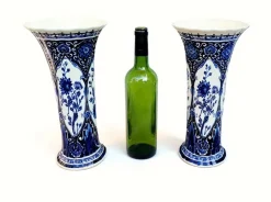Blaue Delft Vasen in Trompeten-Optik von Boch Royal Sphinx Maastricht, 1960er, 2er Set