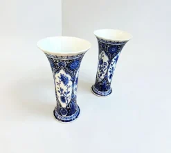 Blaue Delft Vasen in Trompeten-Optik von Boch Royal Sphinx Maastricht, 1960er, 2er Set