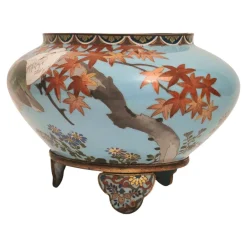 Blaue Emaille & Messing Jardiniere, Japan, 19. Jh.