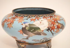 Blaue Emaille & Messing Jardiniere, Japan, 19. Jh.