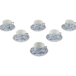 Blaue Kannelierte Kaffeetassen mit Untertassen von Royal Copenhagen, 1960er, 12 Set