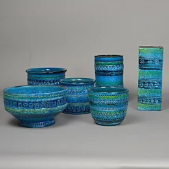 Blauer Rimini Blumentopf oder Vase von Aldo Londi für Bitossi, 1950er