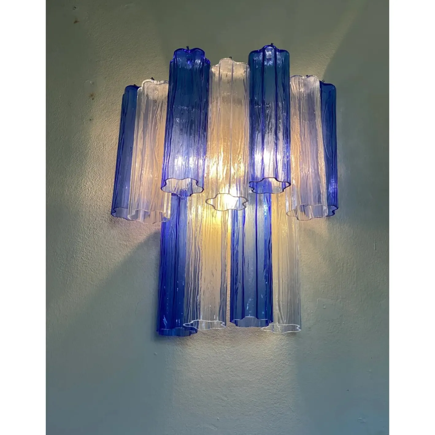 Blaue zweifarbige Tronchi Wandleuchte im Venini-Stil von Simoeng