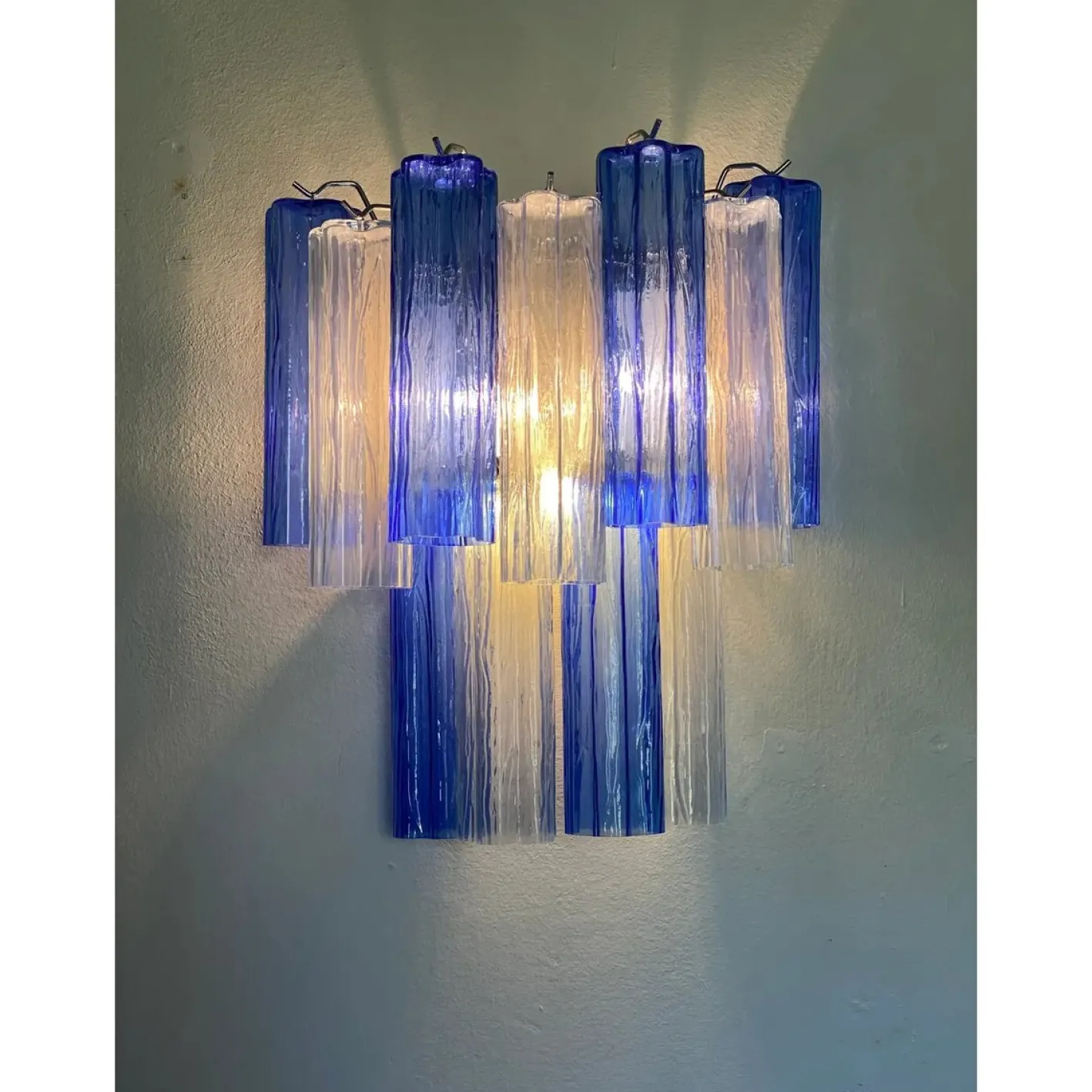 Blaue zweifarbige Tronchi Wandleuchte im Venini-Stil von Simoeng