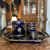 Blau glasiertes Steingut Service, 4 . Set