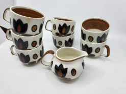 Boch La Louvière Teeservice Kimono Serie aus Steingut, Belgien, 1970er, 9 . Set