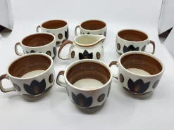 Boch La Louvière Teeservice Kimono Serie aus Steingut, Belgien, 1970er, 9 . Set