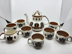 Boch La Louvière Teeservice Kimono Serie aus Steingut, Belgien, 1970er, 9 . Set