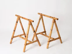 Bockschreibtisch aus Bambus und Rattan aus der Mitte des Jahrhunderts, Vivai del Sud, Italien, 1970er Jahre, 2er-Set