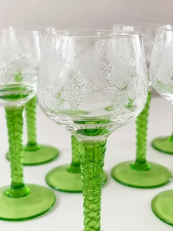 Bohemia Glas Remmare Likörgläser mit grünem Stiel, 12 Stück, 1960er Jahre von Royal Dux Bohemia, Satz von 12