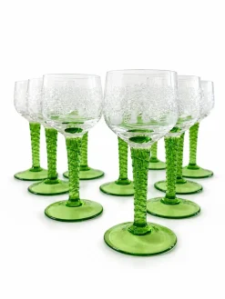 Bohemia Glas Remmare Likörgläser mit grünem Stiel, 12 Stück, 1960er Jahre von Royal Dux Bohemia, Satz von 12