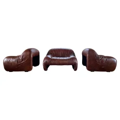 Bonanza Sessel aus braunem Leder von Tobia & Afra Scarpa für C & B Italia, 1970er, 3er Set