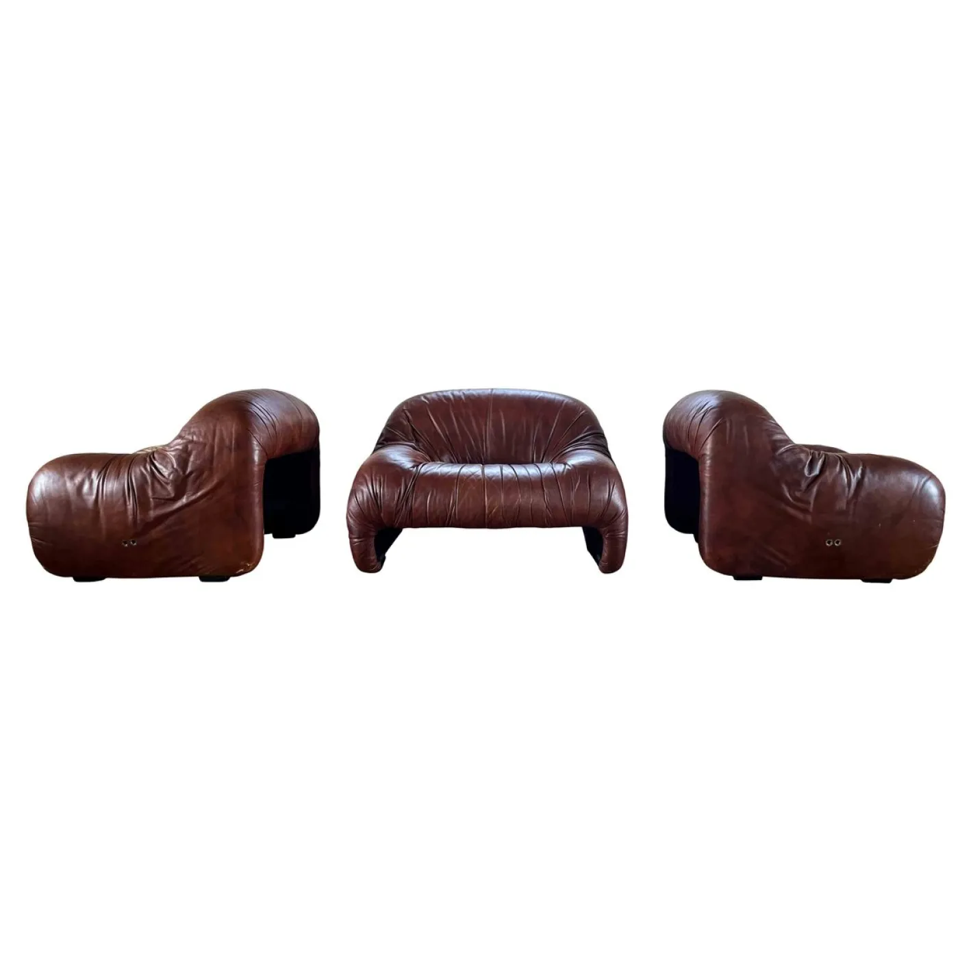 Bonanza Sessel aus braunem Leder von Tobia & Afra Scarpa für C & B Italia, 1970er, 3er Set